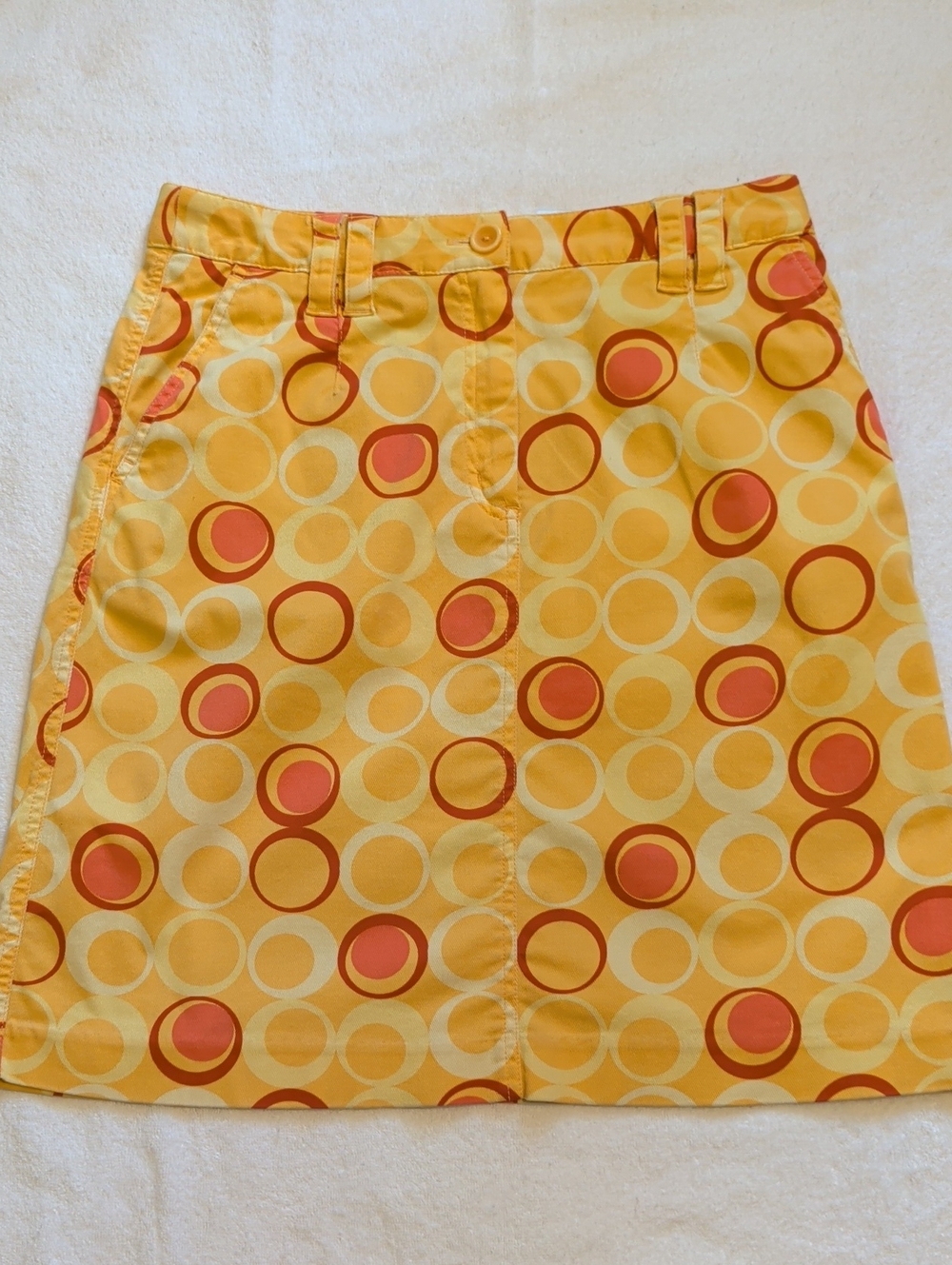 Talbots Yellow Geo-Print Mini Skirt with Orange Circles Retro Cotton